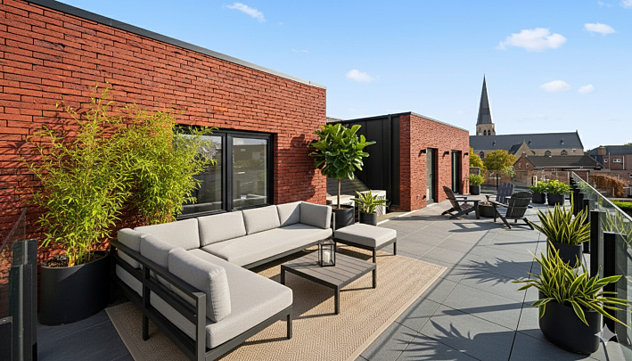 Luxe nieuwbouw penthouse 133m² met zeer ruim dakterras 53m² op het zuid-westen - 2 slpks - mogelijkheid bij aankopen 2 à 4 garagepl